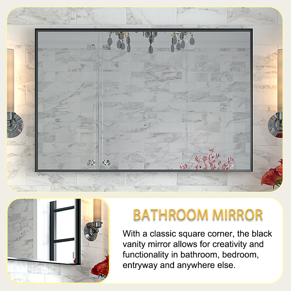 36x30 Inch Glossy Bathroom Mirror with HD Float Glass - Aluminum