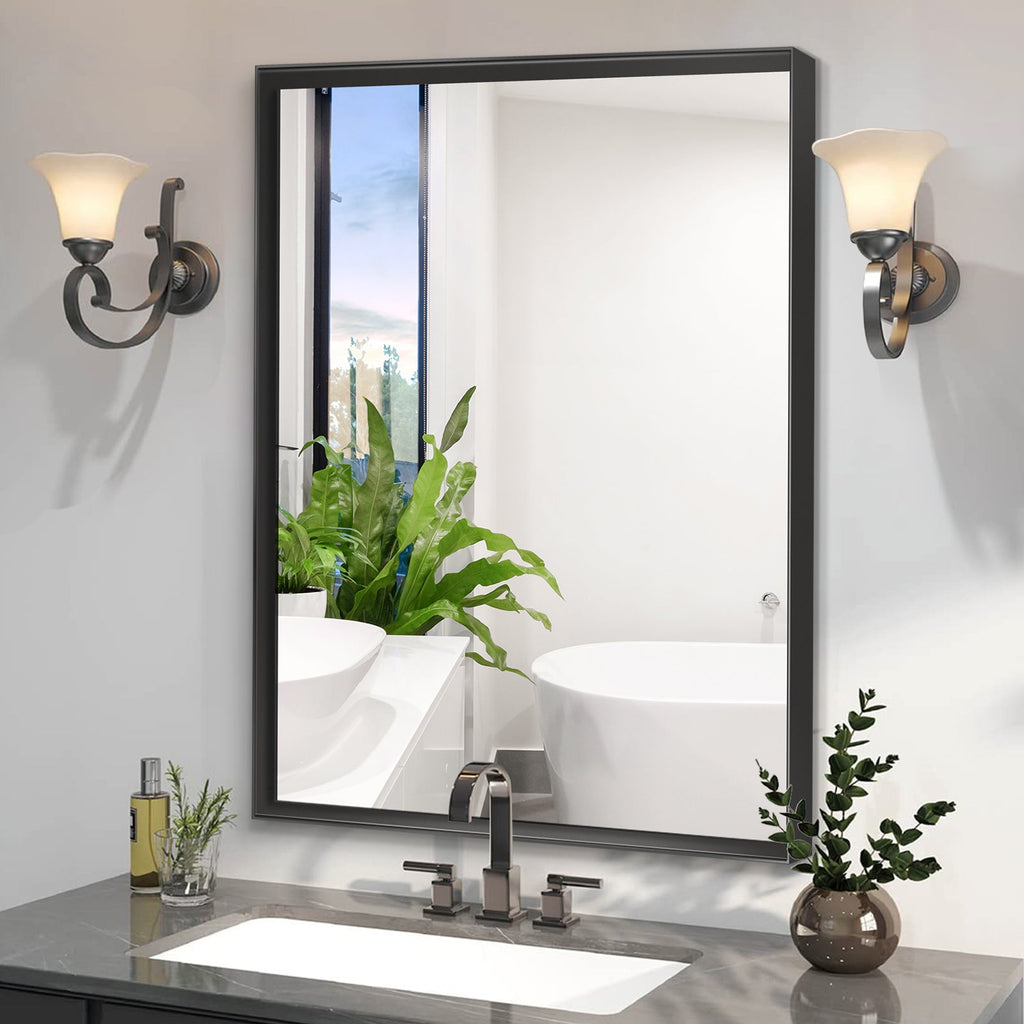 Black Aluminum Framed Bathroom Mirror with HD Glass - Black