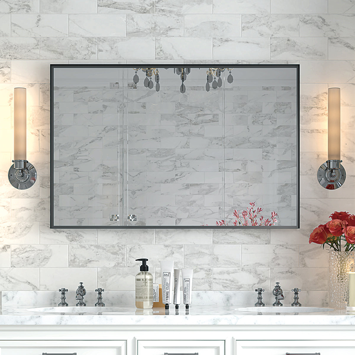 Black Aluminum Framed Bathroom Mirror with HD Glass - Black