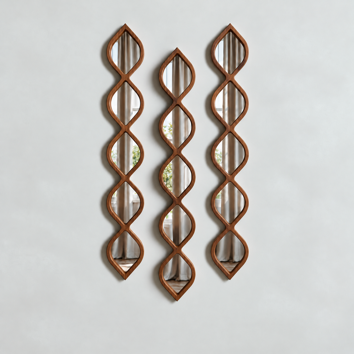 Leaf Design Wood Framed Acrylic Wall Mirror Set