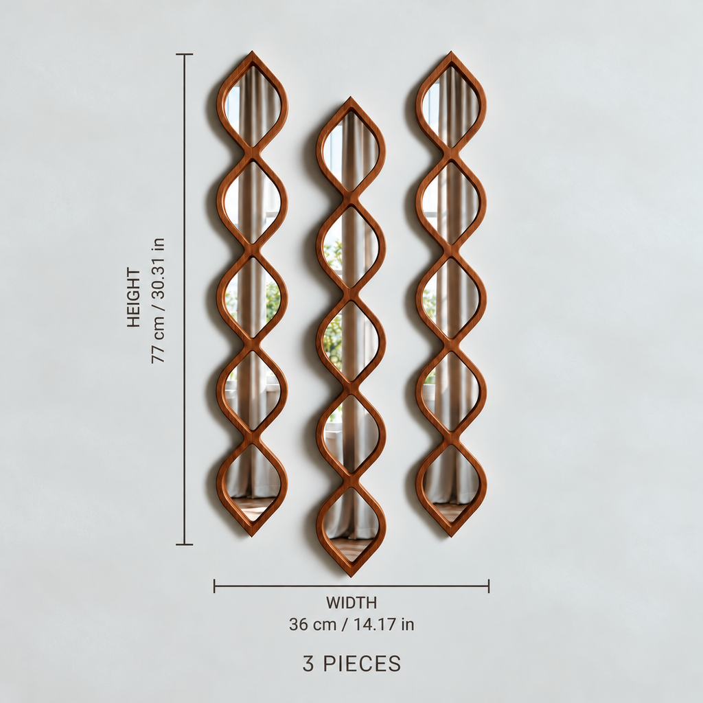 Leaf Design Wood Framed Acrylic Wall Mirror Set