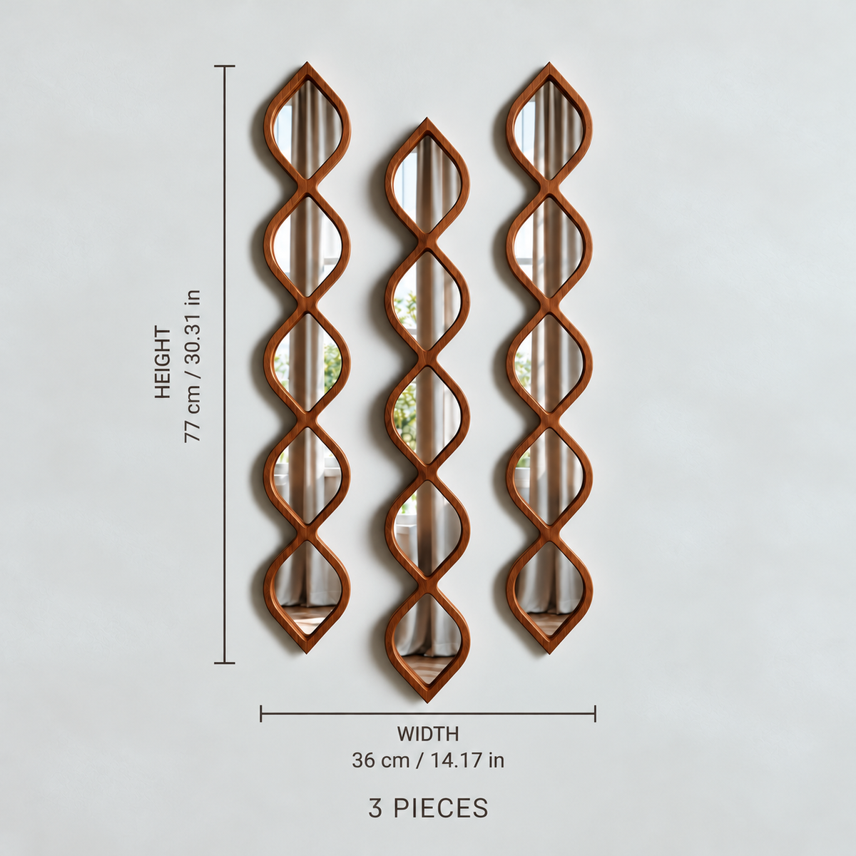 Leaf Design Wood Framed Acrylic Wall Mirror Set