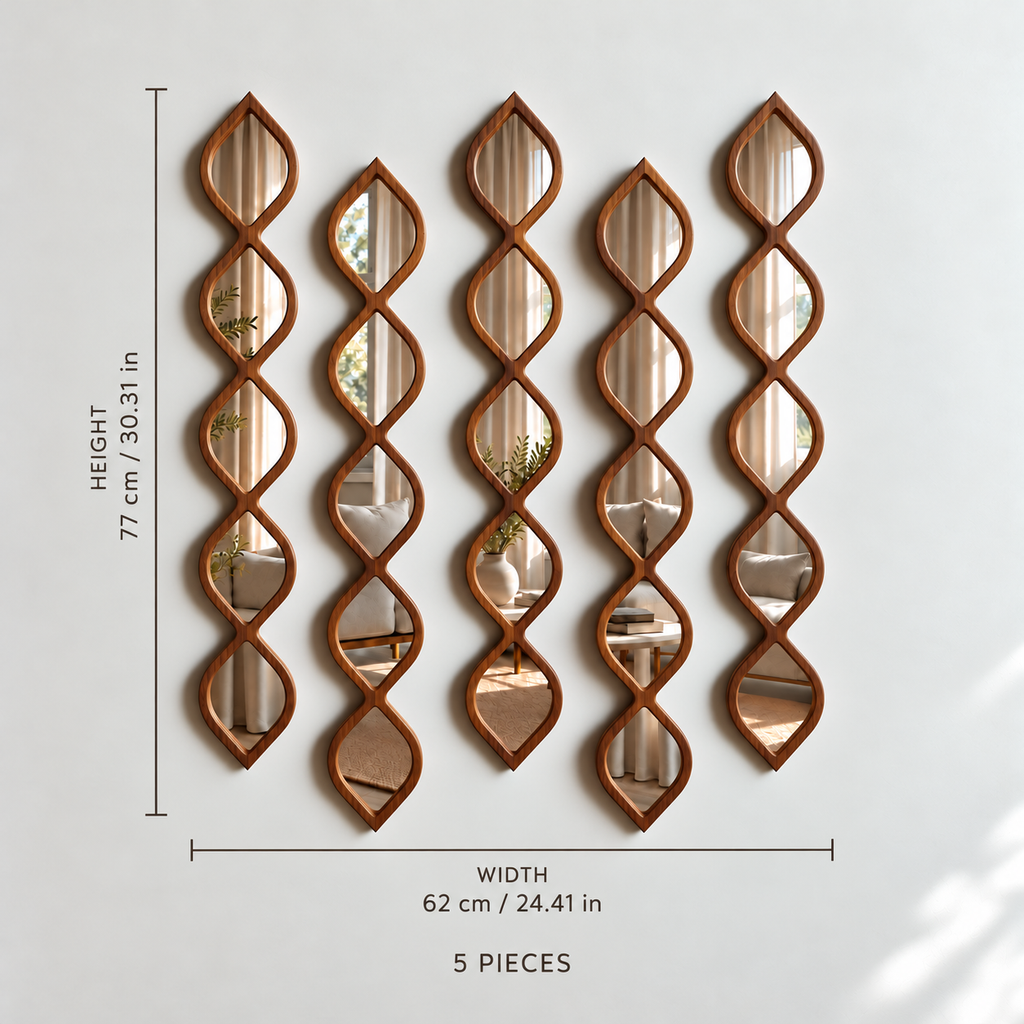 Leaf Design Wood Framed Acrylic Wall Mirror Set