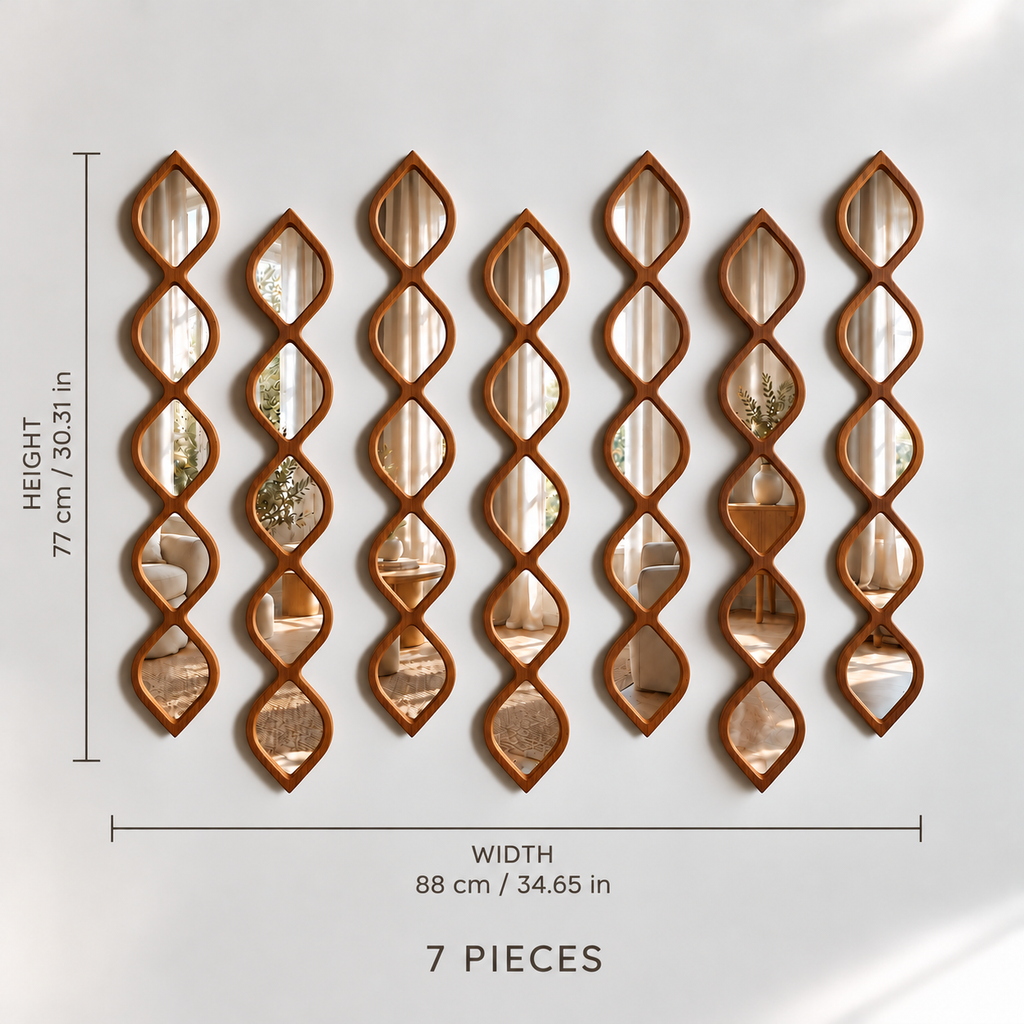 Leaf Design Wood Framed Acrylic Wall Mirror Set