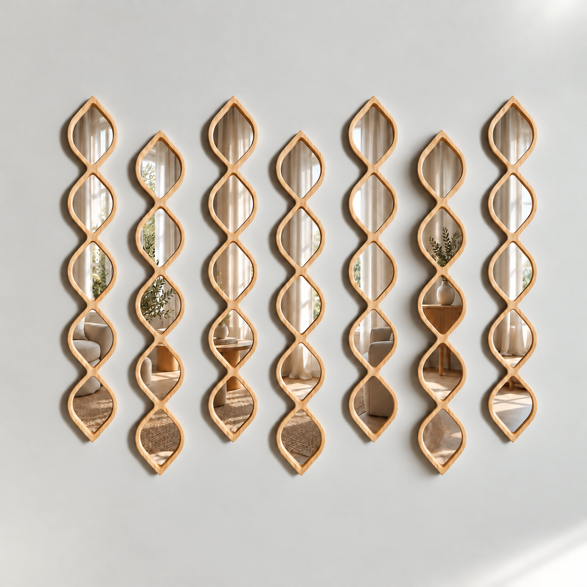 Leaf Design Wood Framed Acrylic Wall Mirror Set