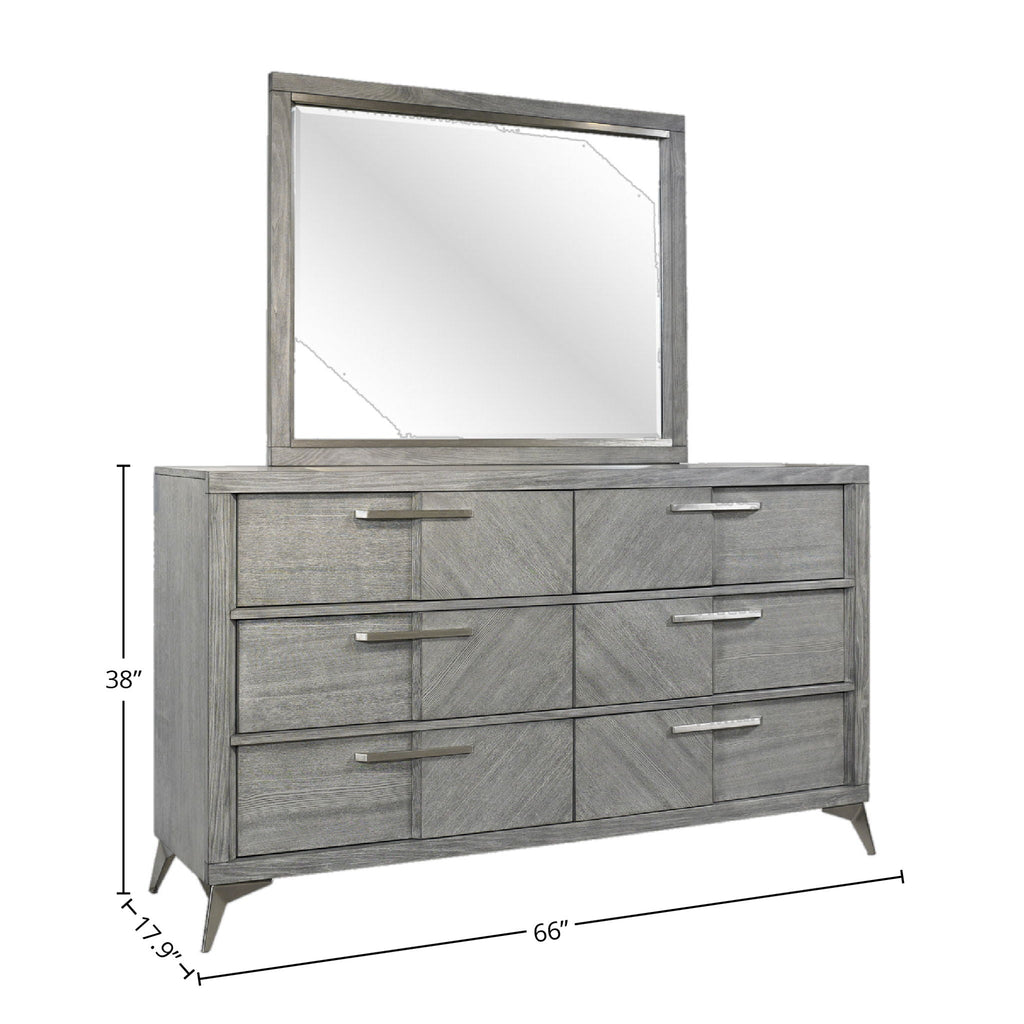 Gray Landscape Mirror with Beveled Glass - Solid Wood Frame
