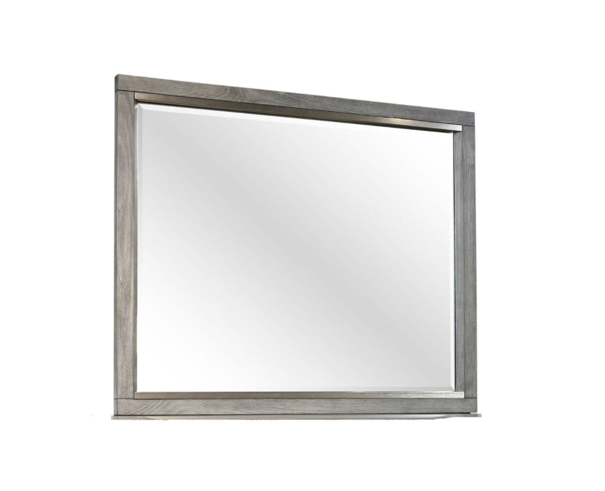 Gray Landscape Mirror with Beveled Glass - Solid Wood Frame