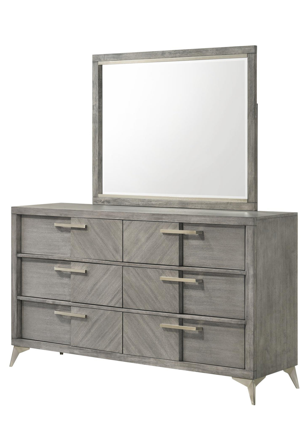 Gray Landscape Mirror with Beveled Glass - Solid Wood Frame